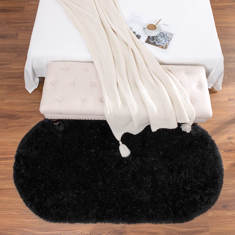 Softlife Fluffy Rugs for Bedroom, Shag Cute Area Rug for Girls and Kids Baby Room Home Decor, 2.6 x 5.3 Feet Oval Indoor Carpet for Nursery Dorm Living Room, Black - Image 3